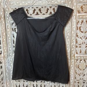 Vintage Womens Camisole Black Nylon Lace Whimsygoth Padded Sleeveless USA LARGE